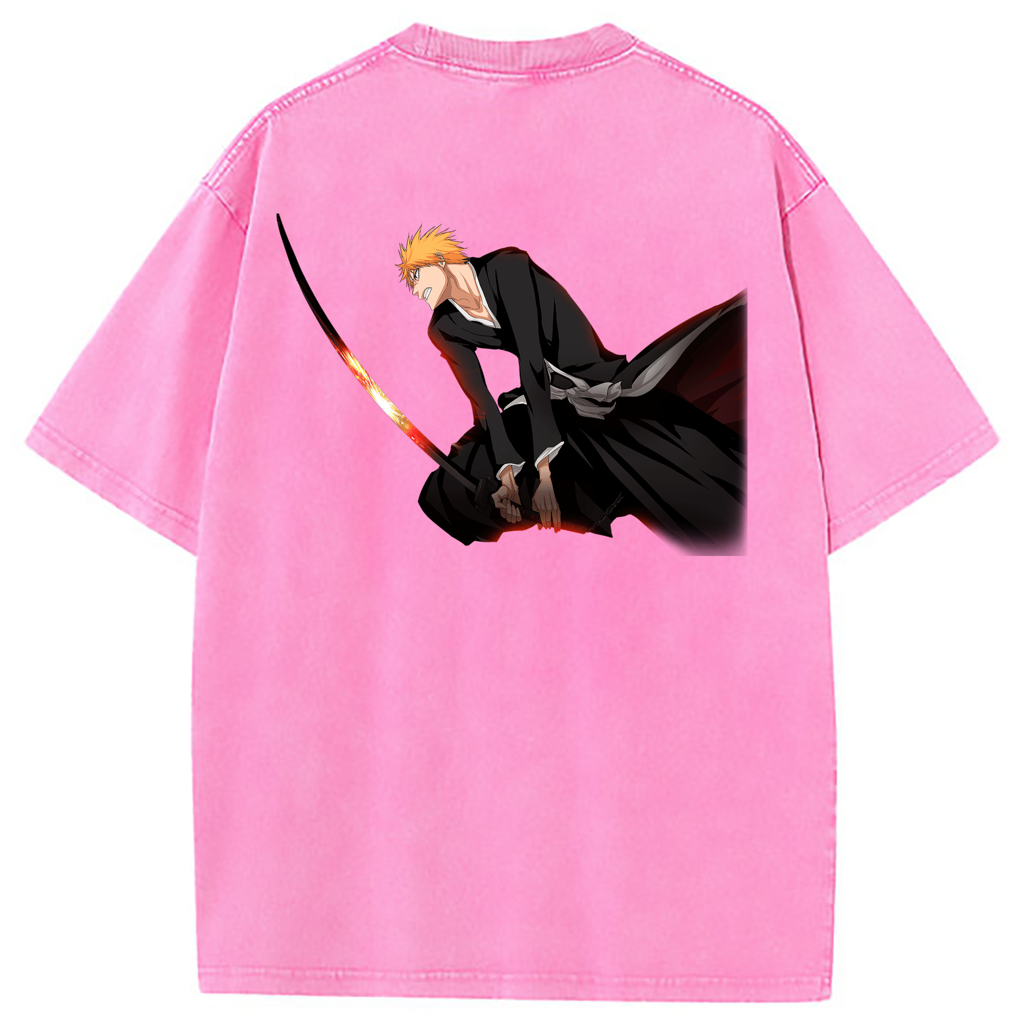 （画像用） ブリーチ 黒崎一護（くろさき いちご）BLEACH Kurosaki Ichigo 綿100% ヴィンテージ風 半袖Tシャツ（背面プリント）